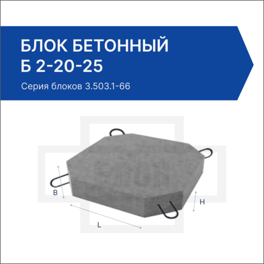 Блок бетонный Б 2-20-25 Блок бетонный Б 2-20-25